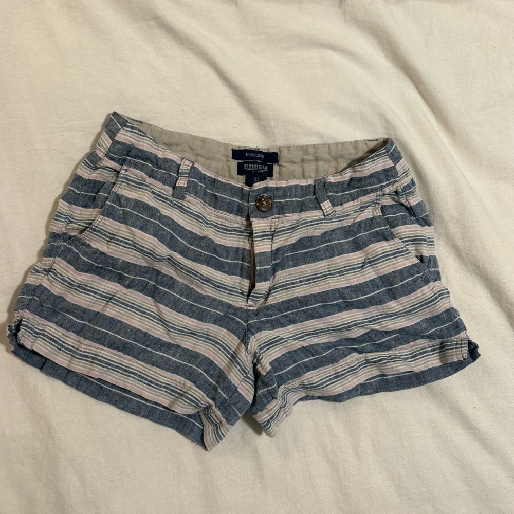 British Khaki Striped Blue and Cream Shorts